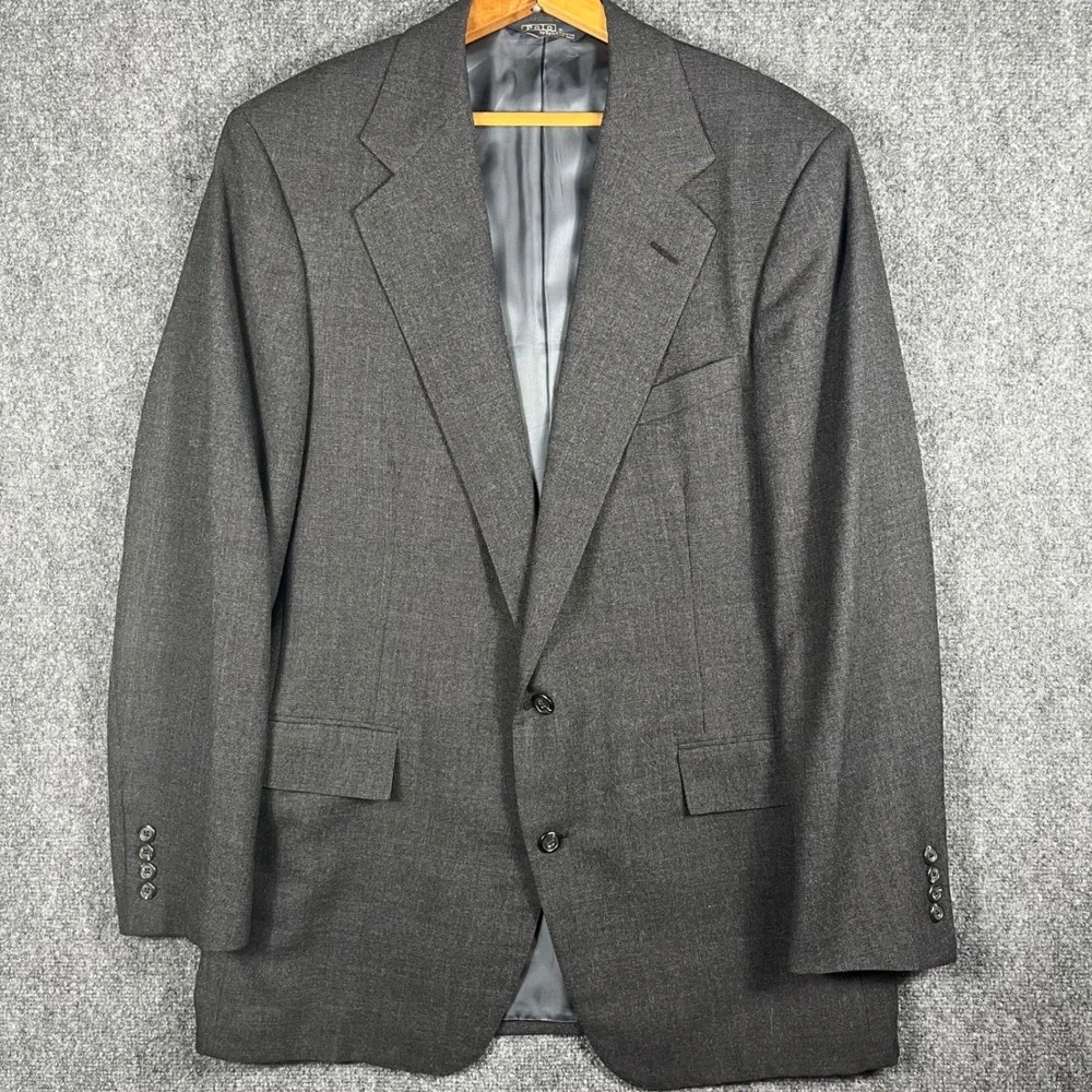 Polo Ralph Lauren Blazer Mens 42L Charcoal Gray‎ Wool Windowpane Sport Coat USA